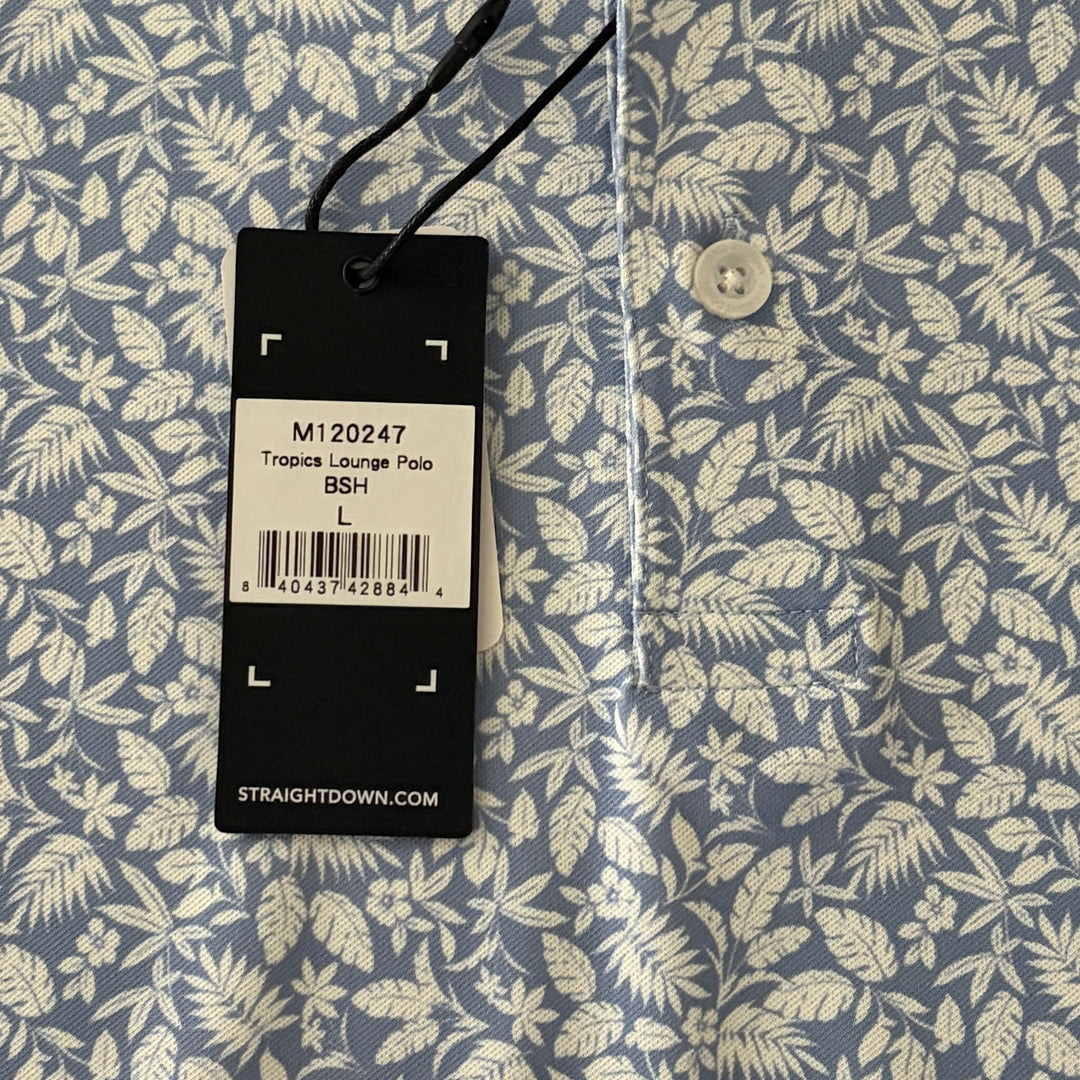 Straight Down Men's Golf Polo Tropics Lounge Blue Shade Size L