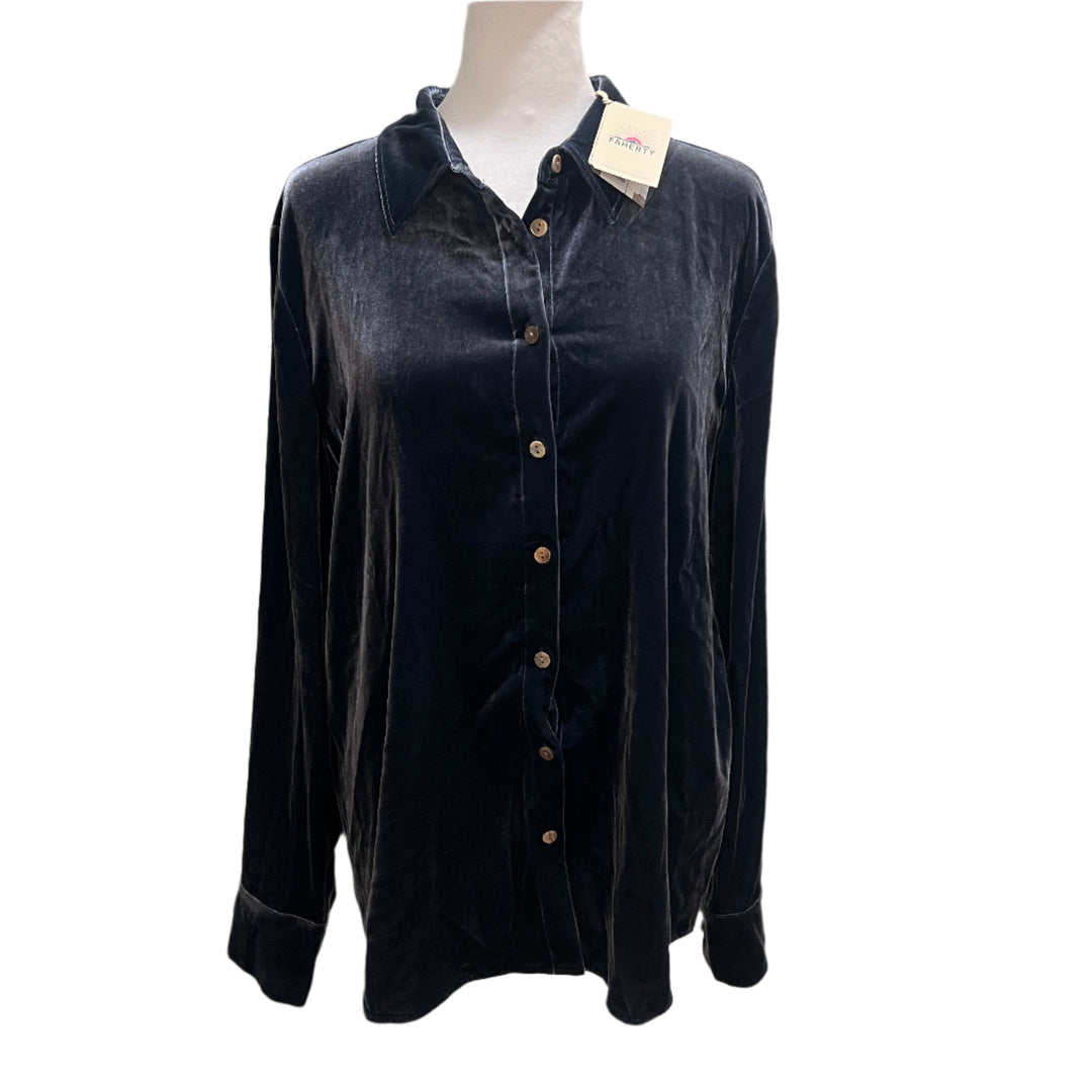 Faherty Stretch Silk Velvet Genevieve Shirt - Navy - Skorzie