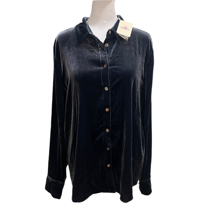 Faherty Stretch Silk Velvet Genevieve Shirt - Navy - Skorzie