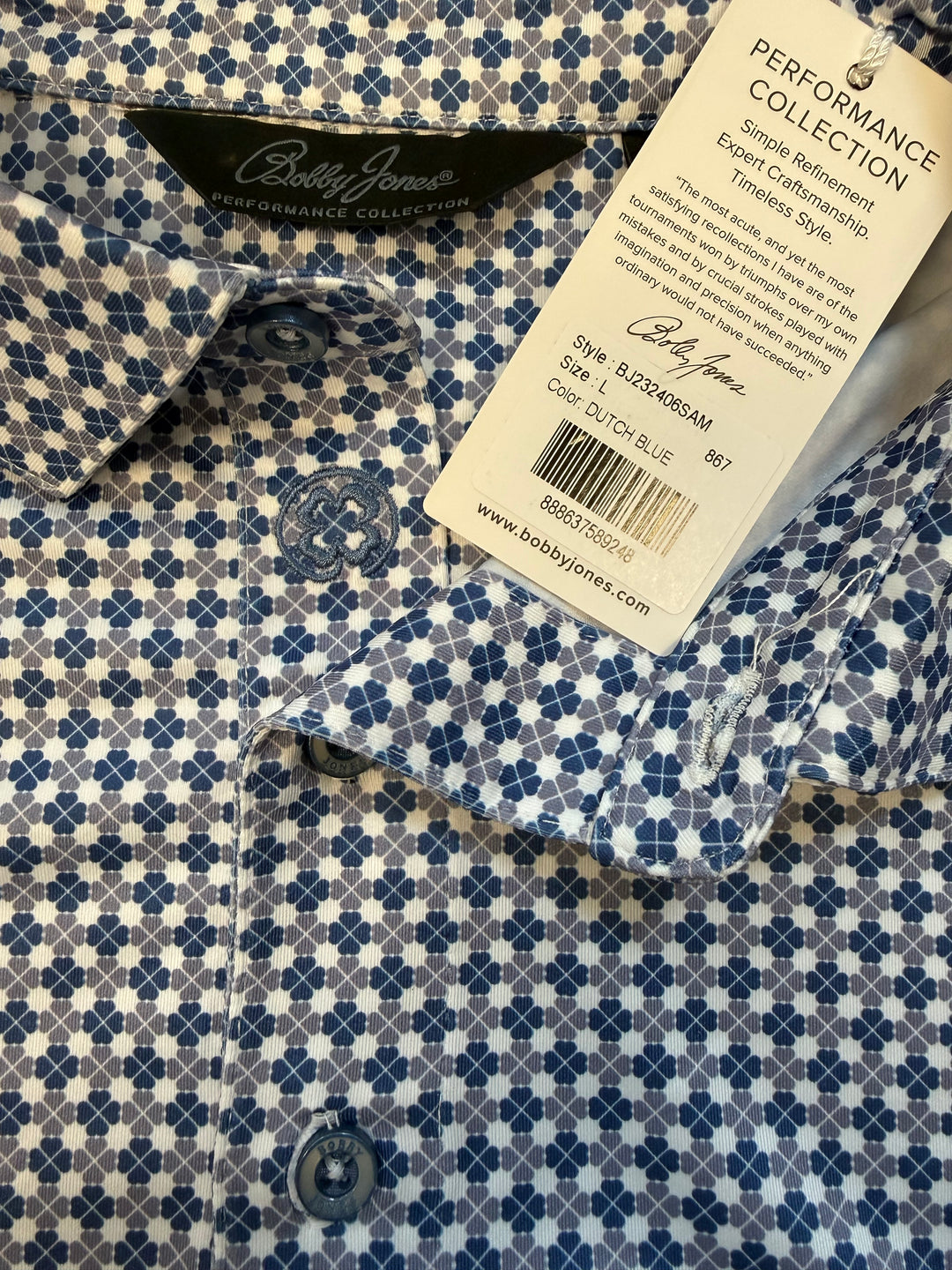 Bobby Jones Performance Clover Print Jersey Polo - Dutch Blue - Large