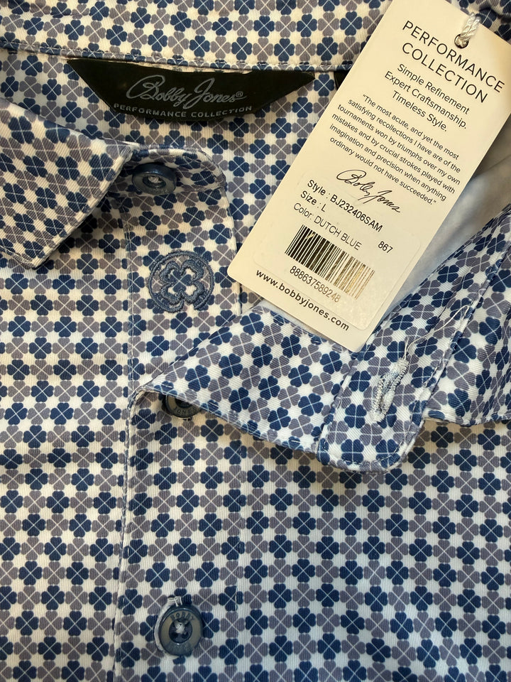 Bobby Jones Performance Clover Print Jersey Polo - Dutch Blue - Large