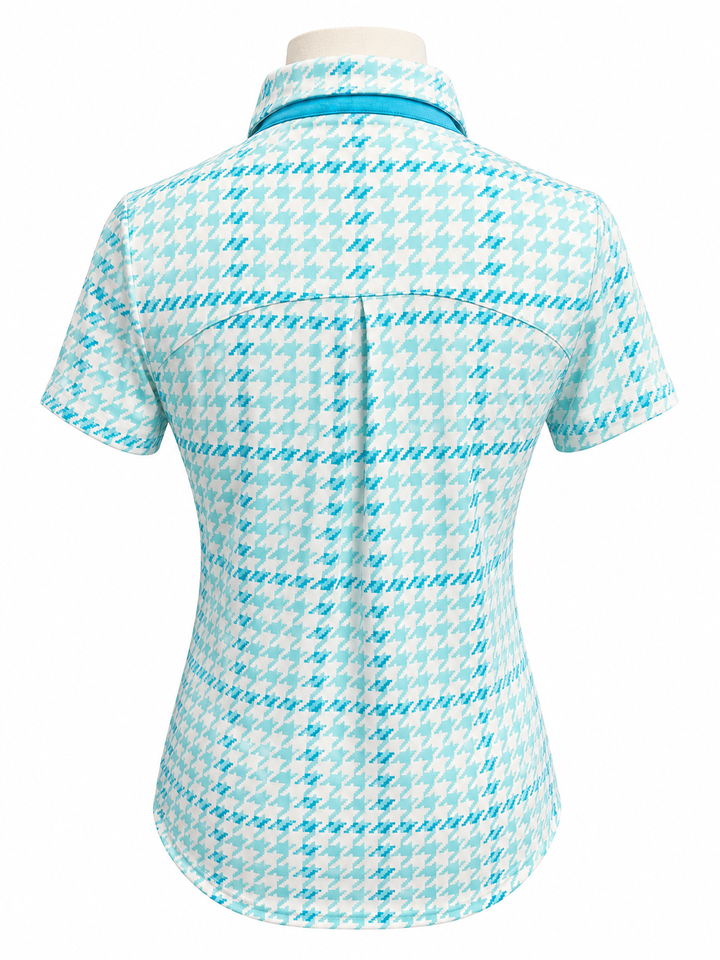 SanSoleil Womens Short Sleeve Zip Polo - Turquoise Pattern