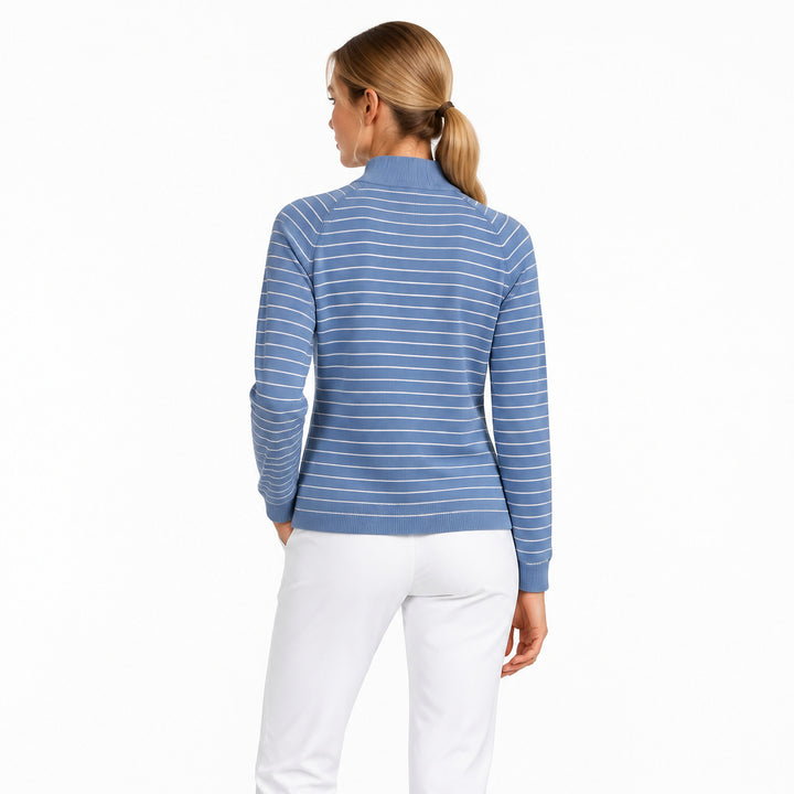 Renwick Women's Quarter Zip Cotton Striped Sweater Periwinkle/White Size S
