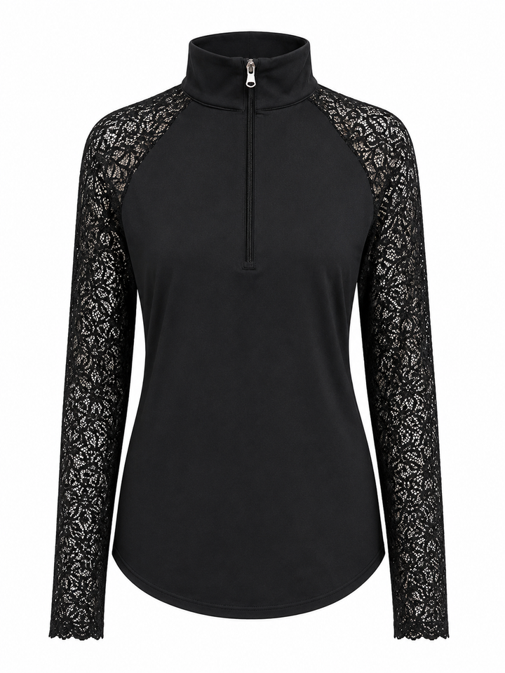 Kastel Denmark Long Sleeve Raglan 1/4 Zip Sun Shirt - Black Floral Lace - Skorzie