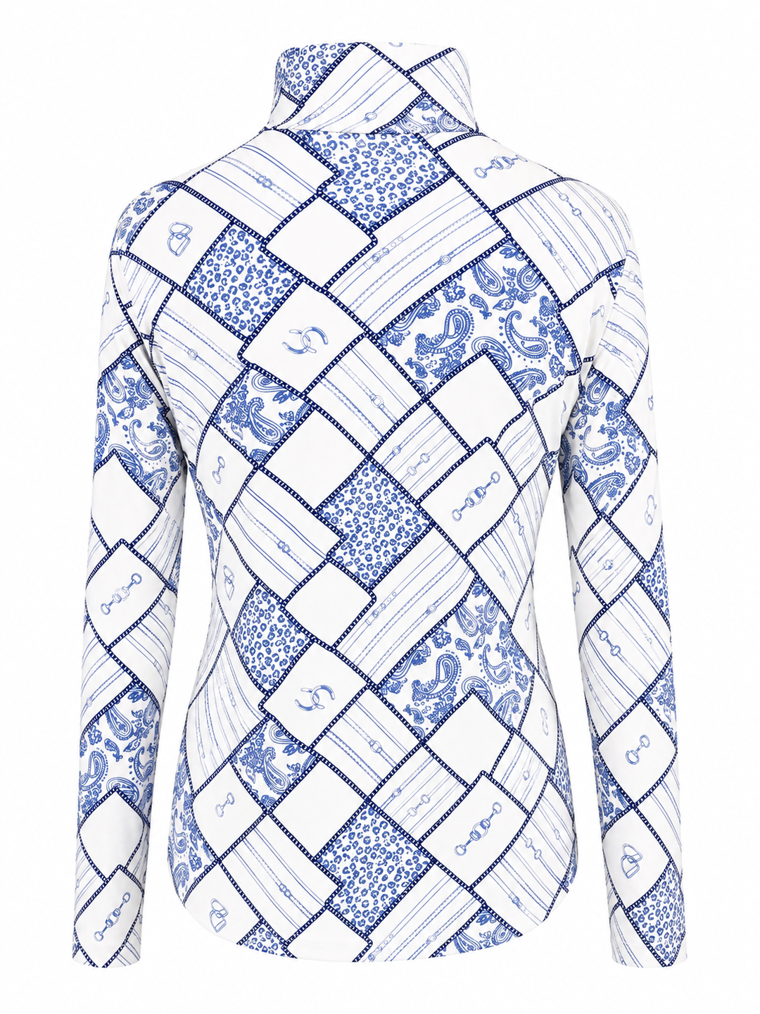 SanSoleil SolCool Print Long Sleeve Zip Mock - Devon Blue