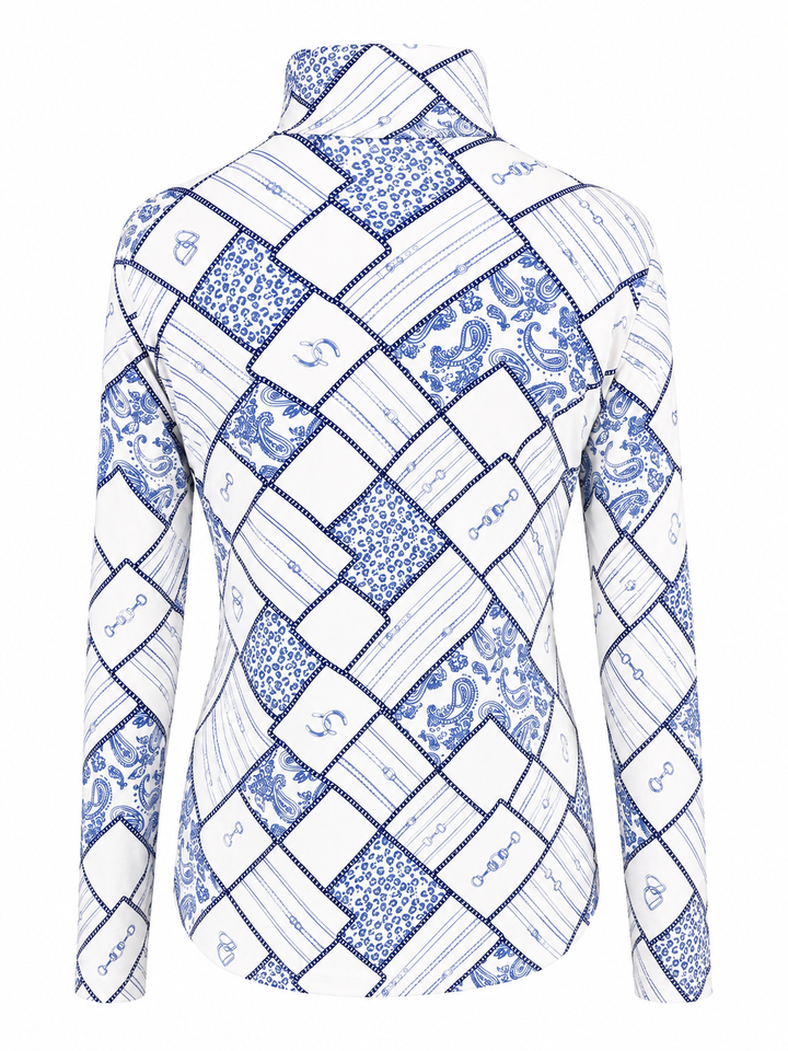 SanSoleil SolCool Print Long Sleeve Zip Mock - Devon Blue