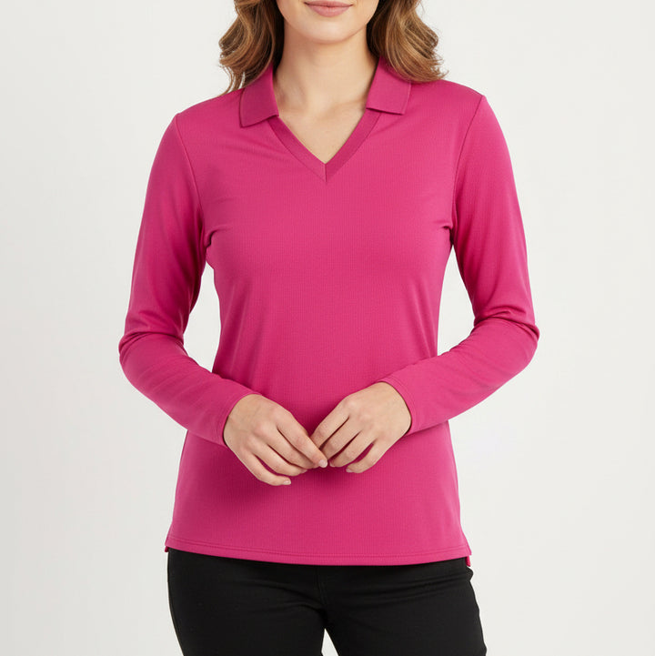 Foray Golf Women's L/S Polo Rib V-Neck Rave Size L