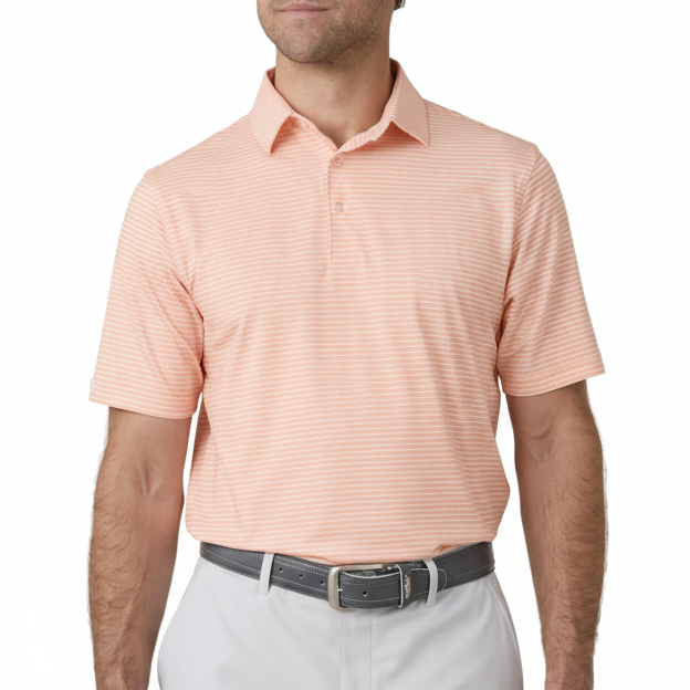 Straight Down Men's Golf Polo Campus Stripe Cantaloupe Size L