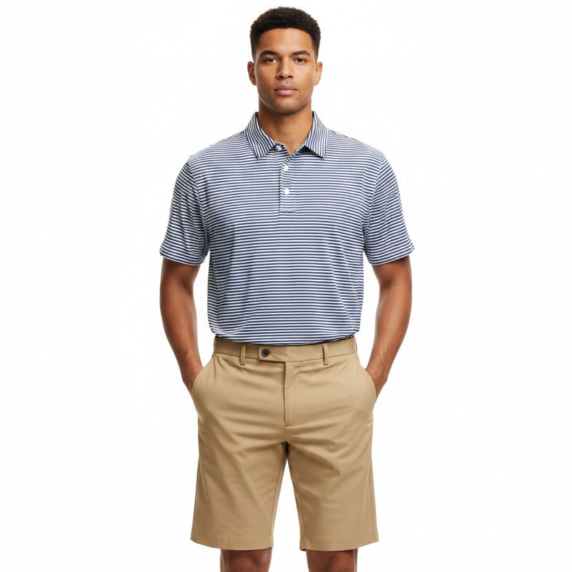 G/FORE Men's Polo All Play Stripe Stretch Knit Cobalt Size M