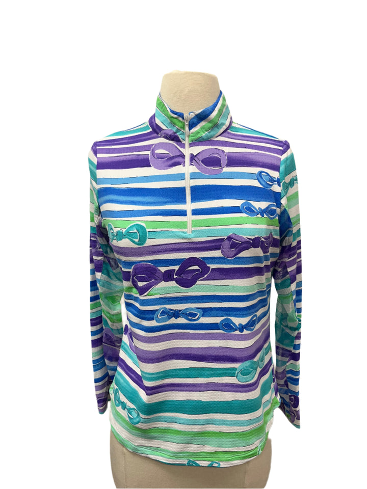 IBKUL Long Sleeve Mock Neck Top - Striped - Small - Skorzie