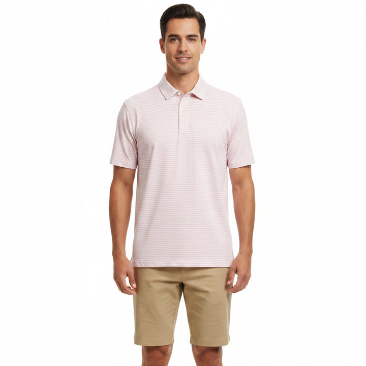 G/FORE Men's Polo All Play Stripe Stretch Knit Blush Size M