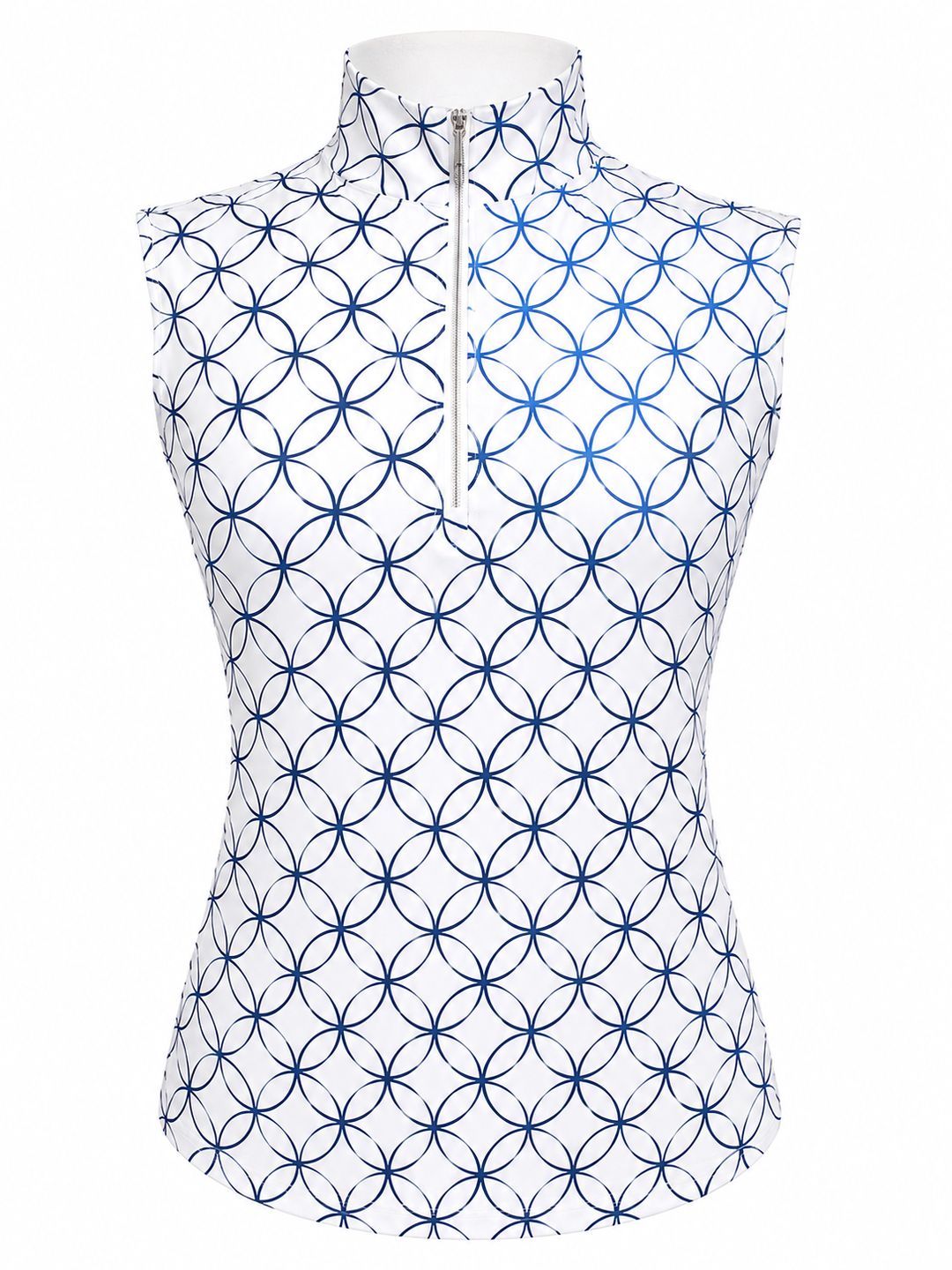 SanSoleil SolShine Sleeveless Print Mock - White and Metallic Blue -XL