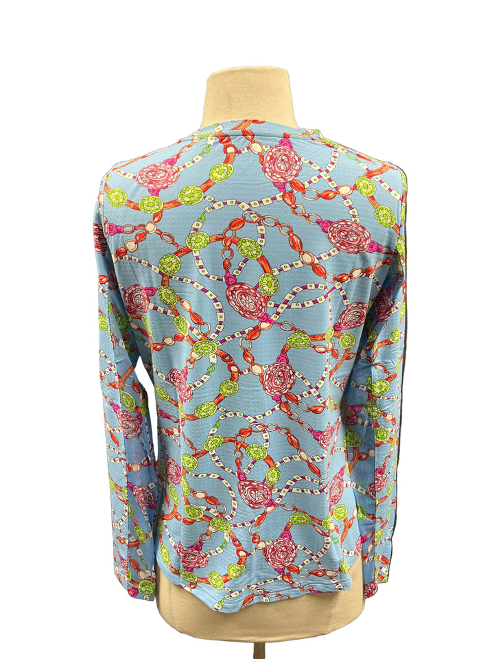 IBKUL Chain Print Crew Neck Top - Blue - Small - Skorzie
