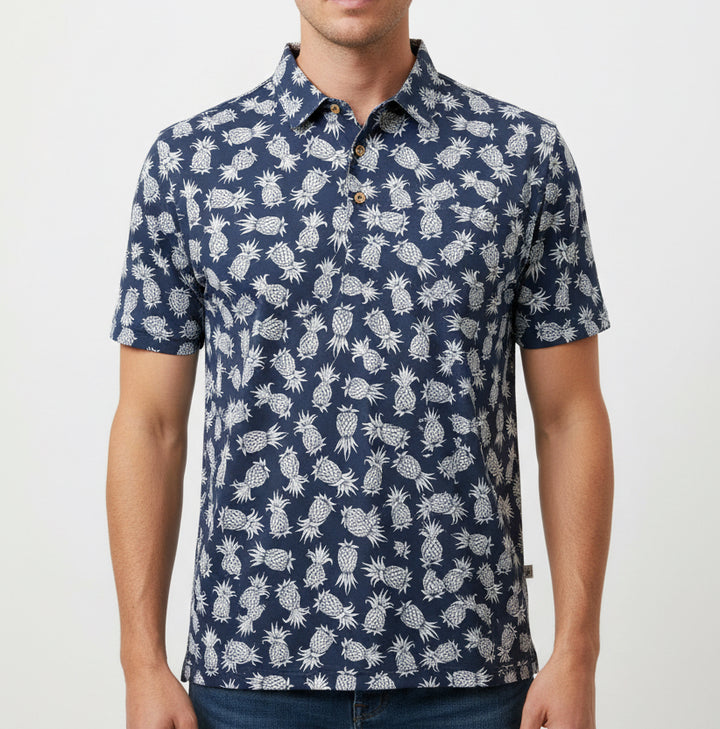 Straight Down Men's Golf Polo Pineapple Express New Indigo Size L