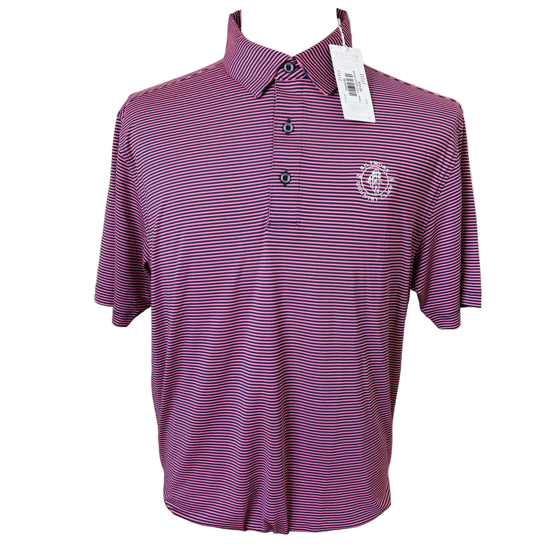 Bobby Jones Performance Tonal Striped Polo (w/ logo) - Carnation/Navy - Large - Skorzie