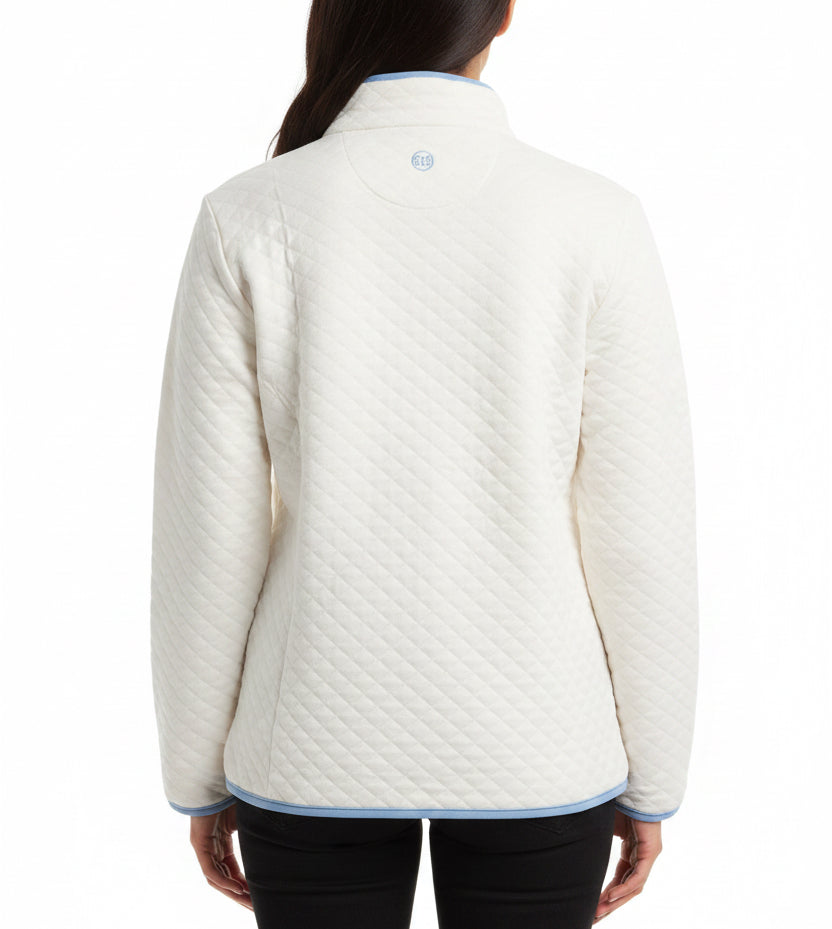 Renwick Women's Golf Pullover Quilted Snap Mock (w/logo) Ivory/Peri Size XL