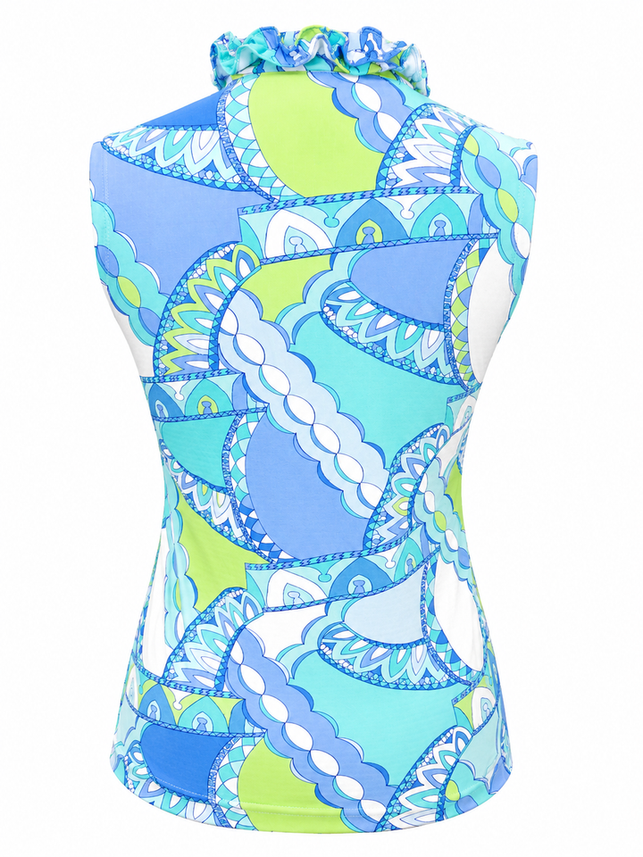 G-Lifestyle Monte Carlo Sleeveless Ruffle Top - Aqua Peri