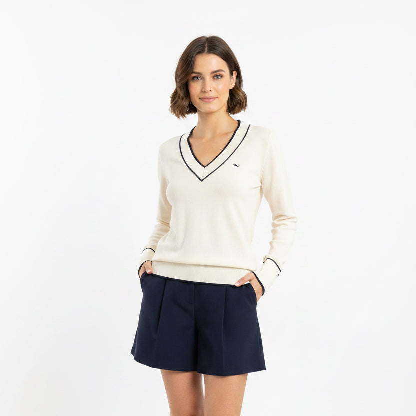 Vineyard Vines Heritage Tipped V-Neck - Marshmallow - X-Small - Skorzie