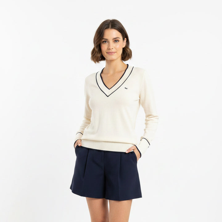 Vineyard Vines Heritage Tipped V-Neck - Marshmallow - X-Small - Skorzie