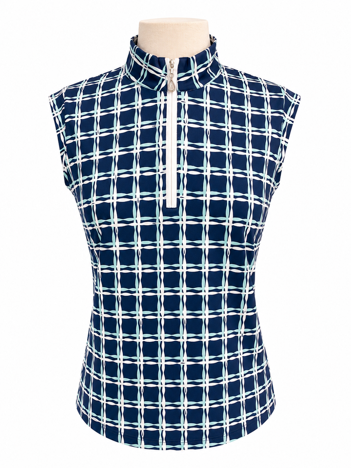 SanSoleil Womens Sleeveless Zip Top - Navy/White