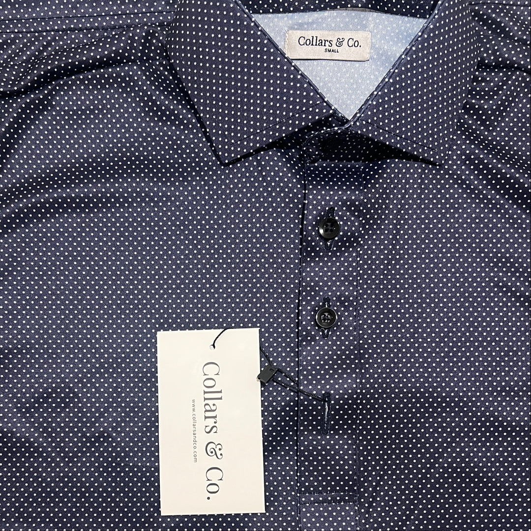 Collars & Co. Men's Polo Performance Fabric Semi-Spread Collar Midnight Micro Dot