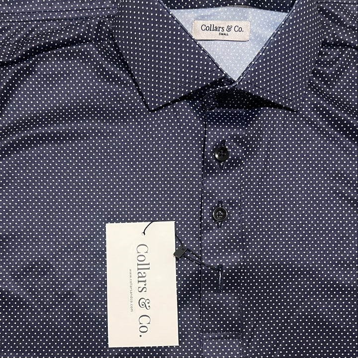 Collars & Co. Men's Polo Performance Fabric Semi-Spread Collar Midnight Micro Dot