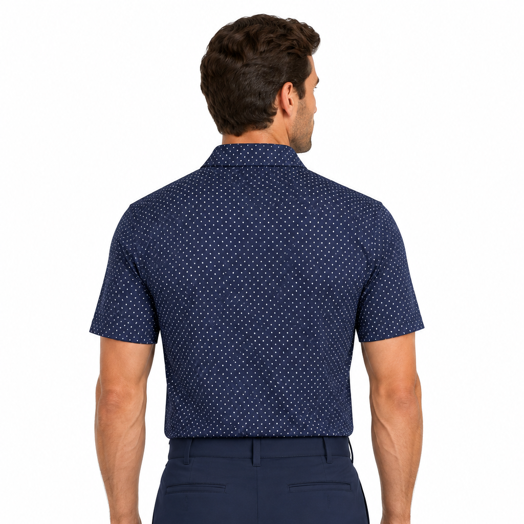 Collars & Co. Men's Polo Performance Fabric Semi-Spread Collar Midnight Micro Dot