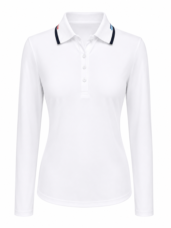 G/FORE Silky Tech Nylon Long Sleeve Polo - White/Navy - Small