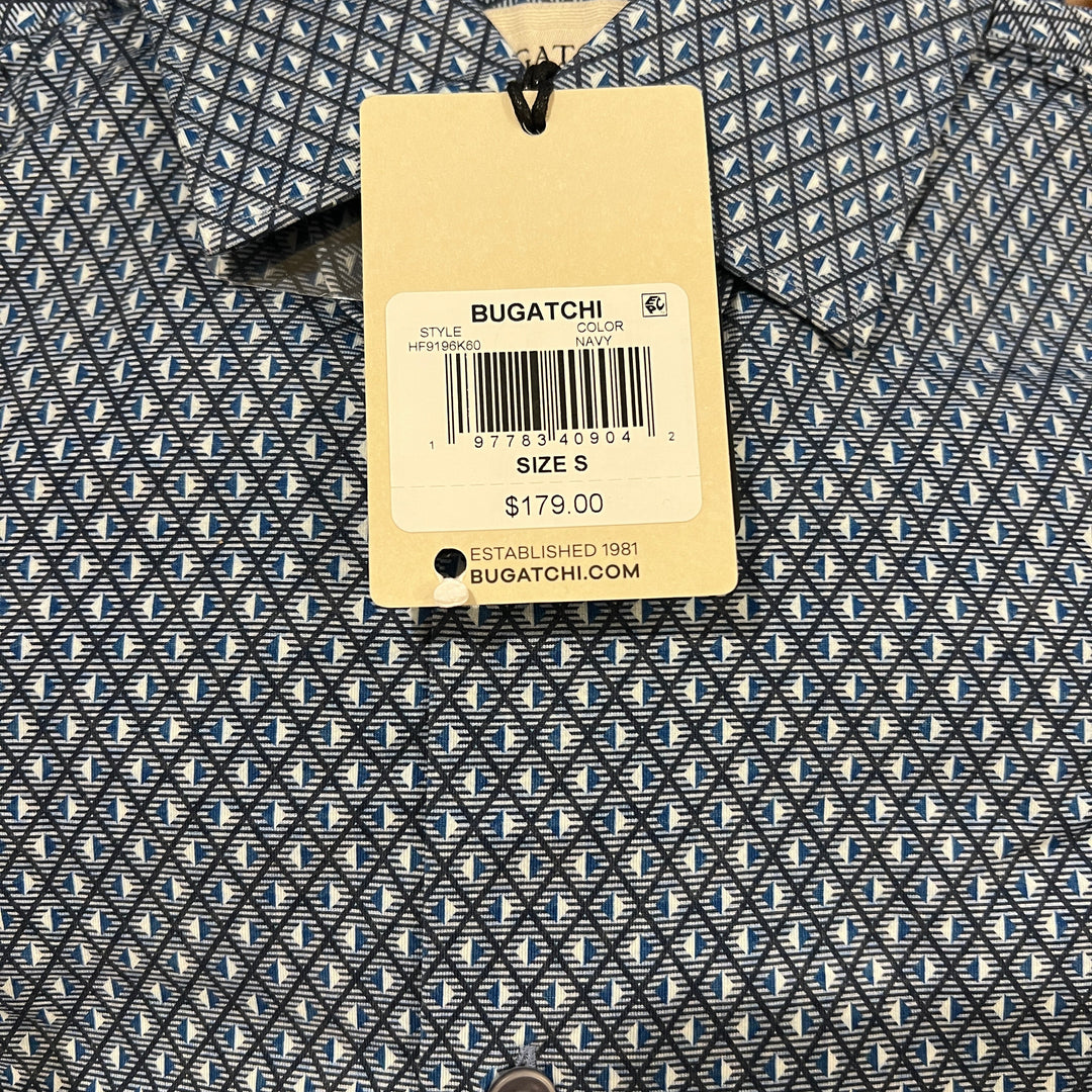 Bugatchi Men's Shirt James Geometric OoohCotton® Navy Size S
