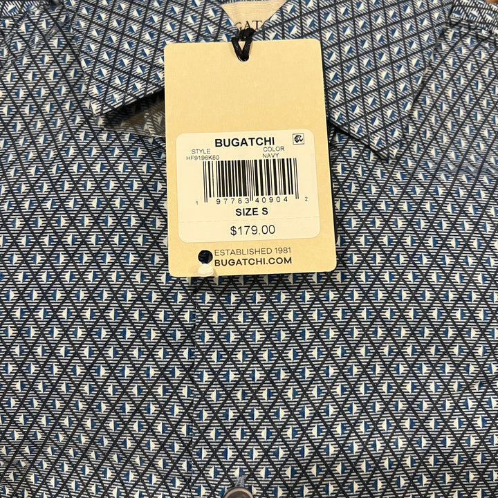 Bugatchi Men's Shirt James Geometric OoohCotton® Navy Size S