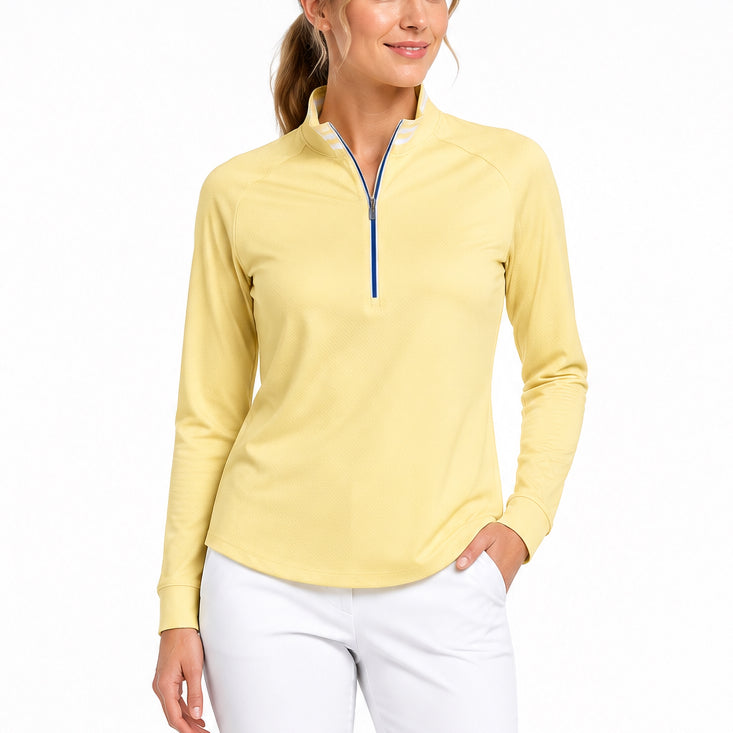 Greg Norman Women's Golf L/S Top Arc 1/2 Zip Mockneck Yellow Silk Size M