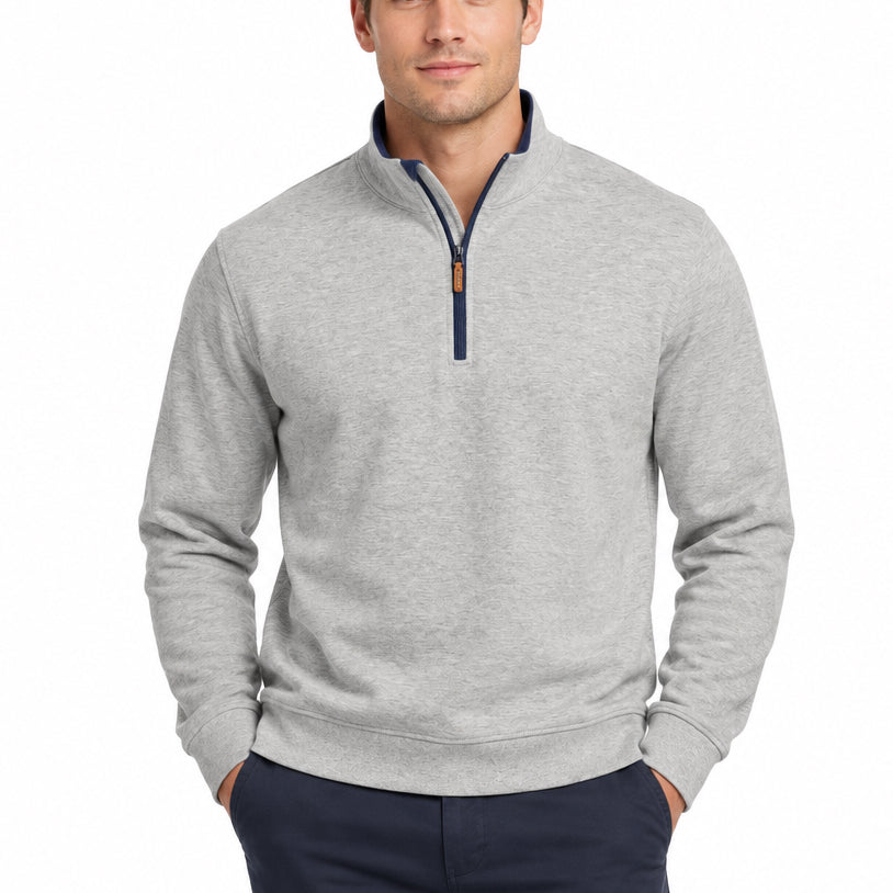 Collars & Co Men's Golf Quarter Zip Heather Cloud Cotton Grey