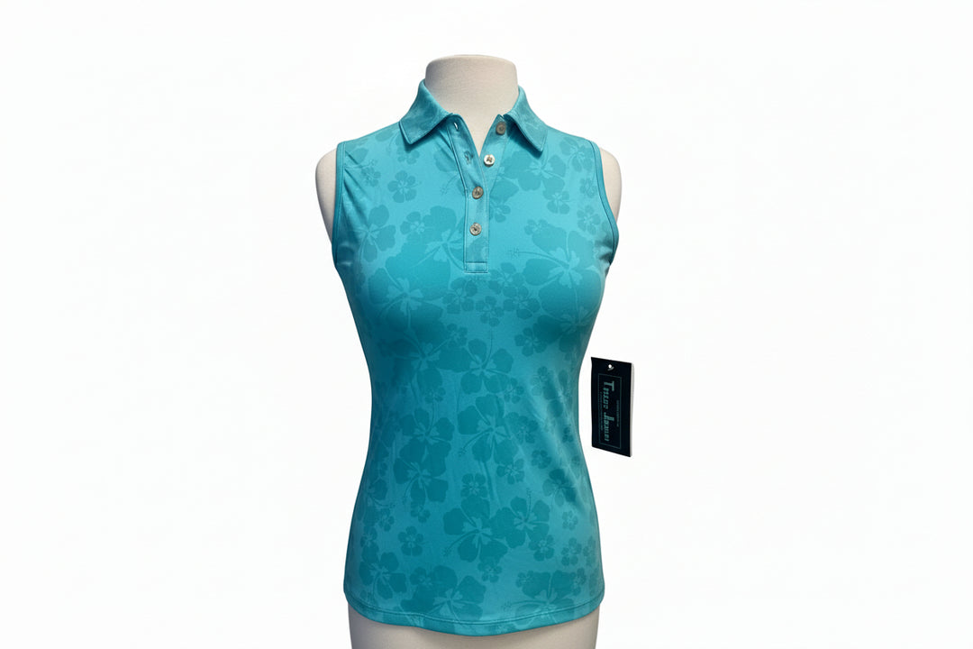 Taylor Jordan Sleeveless Polo - Hibiscus Miami Blue - Skorzie
