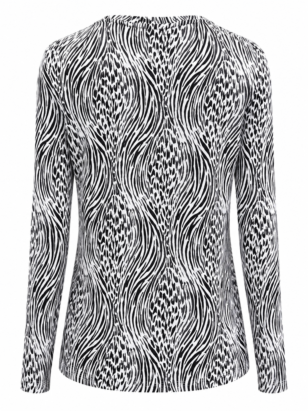 IBKUL Alena Long Sleeve Crew Neck Top - Black/White Safari