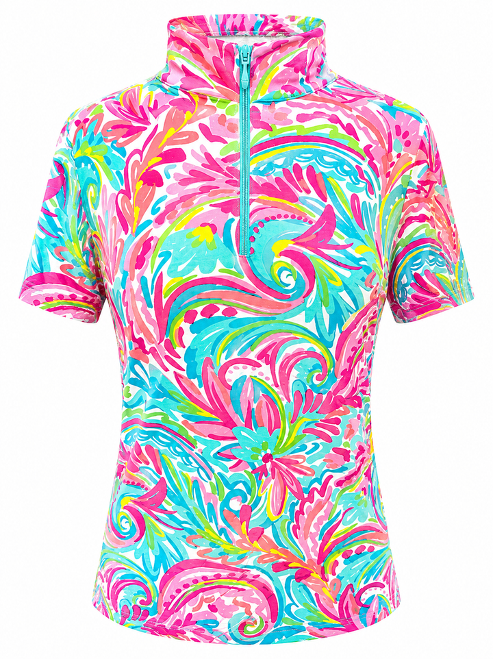 IBKUL Aubrey Short Sleeve Zip Mock - Candy
