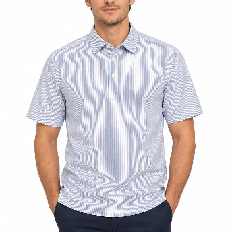 Collars & Co Men's Golf Polo Semi-Spread Collar Periwinkle Stripe Size L