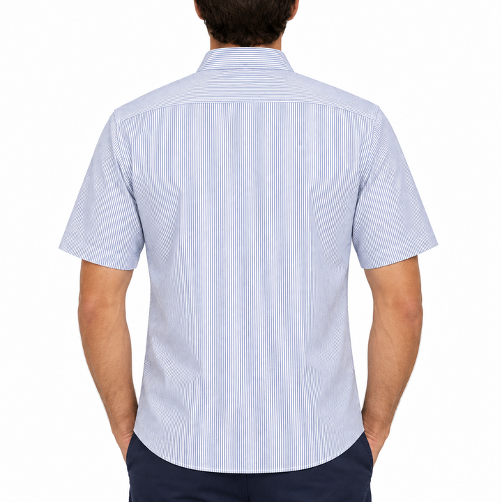 Collars & Co Men's Golf Polo Semi-Spread Collar Periwinkle Stripe Size L
