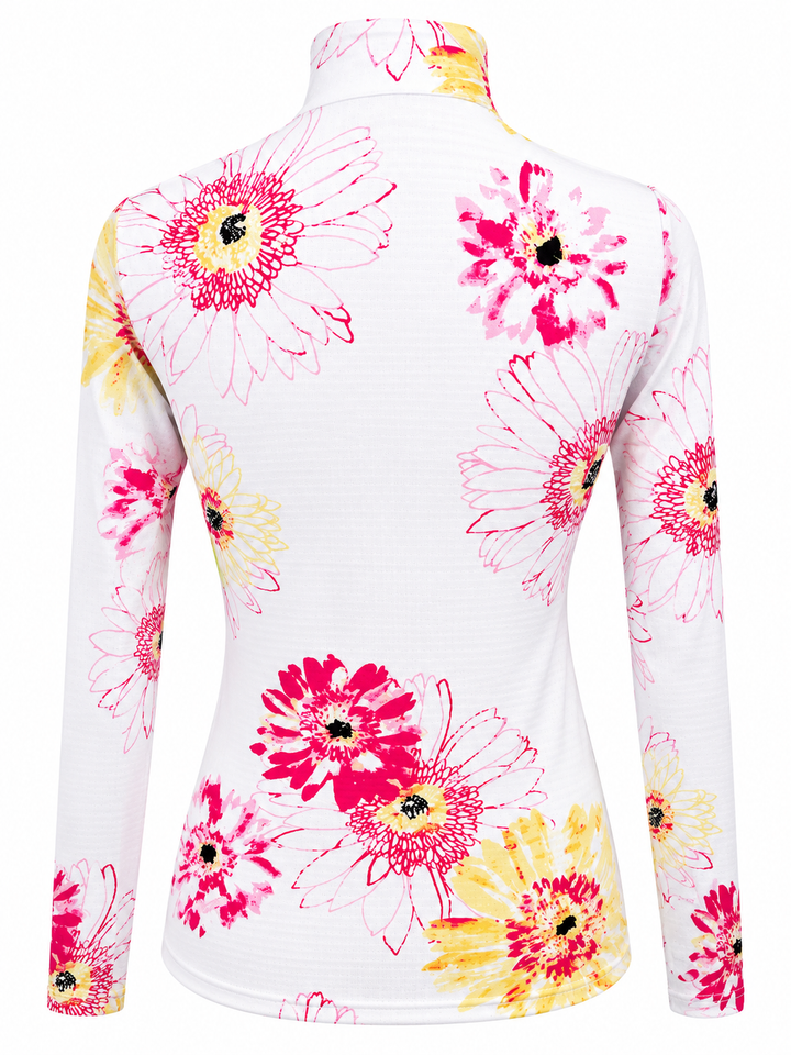 SanSoleil SolCool Print Long Sleeve Mock - Pink Flowers - XS