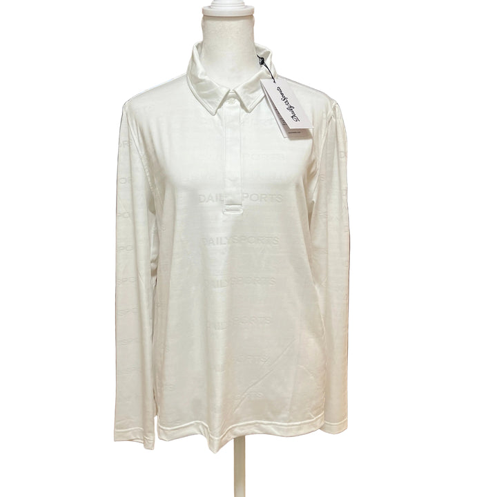 Daily Sports Jacquard LS Polo (w/ logo) - White - Large - Skorzie