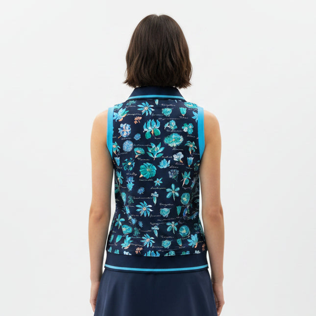 Original Penguin Women's Golf Polo Floral Sleeveless Black Iris Size S