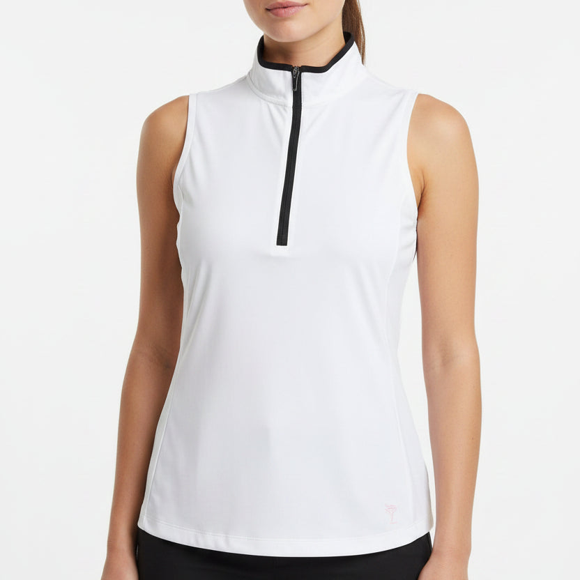 Golftini Women's Golf S/L Polo Mock Neck White/Black Size S
