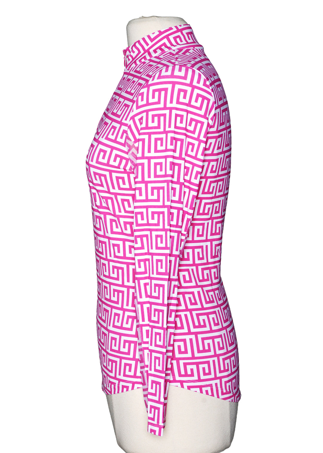 G-Lifestyle Santorini Geo  LS Mock Neck - Pink/White - Size Small - Skorzie