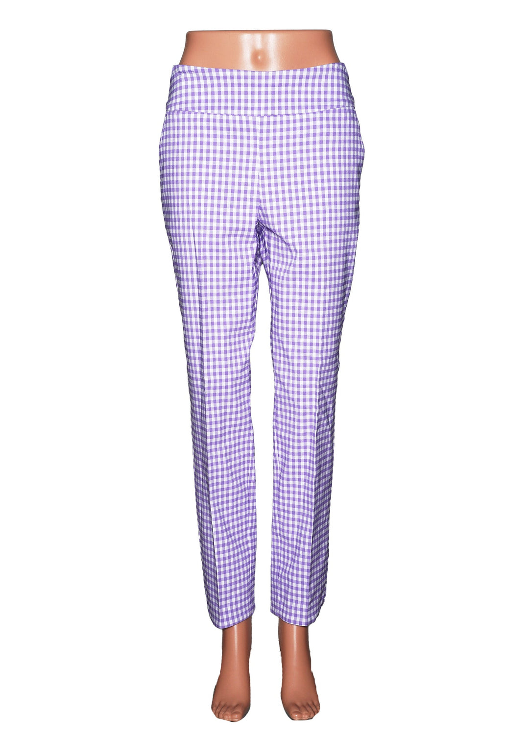 Swing Control Gingham Petal Ankle Pant - White/Lilac - Skorzie
