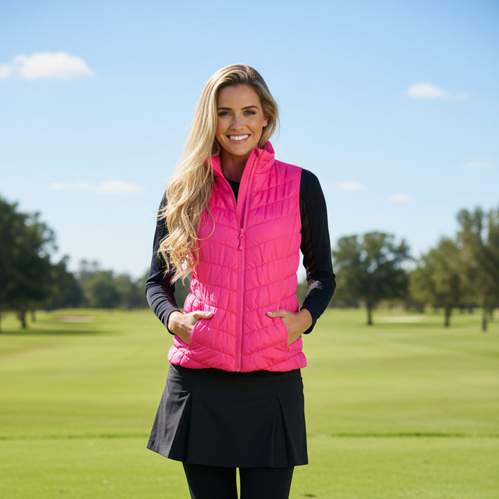 IBKUL Womens Allison Solid Zip Vest - Hot Pink - Small