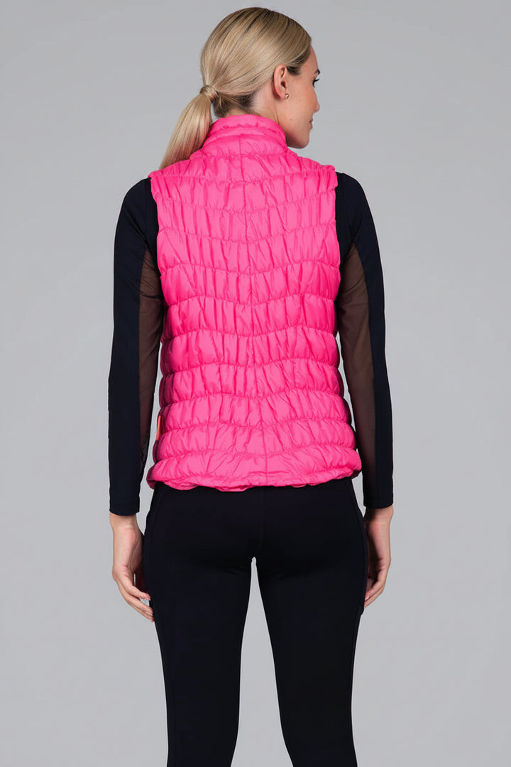 IBKUL Womens Allison Solid Zip Vest - Hot Pink - Small