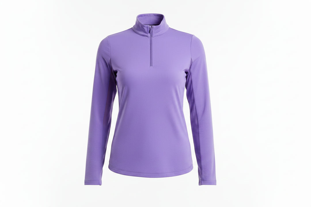 IBKUL Womens Solid Long Sleeve Zip Mock - Plum