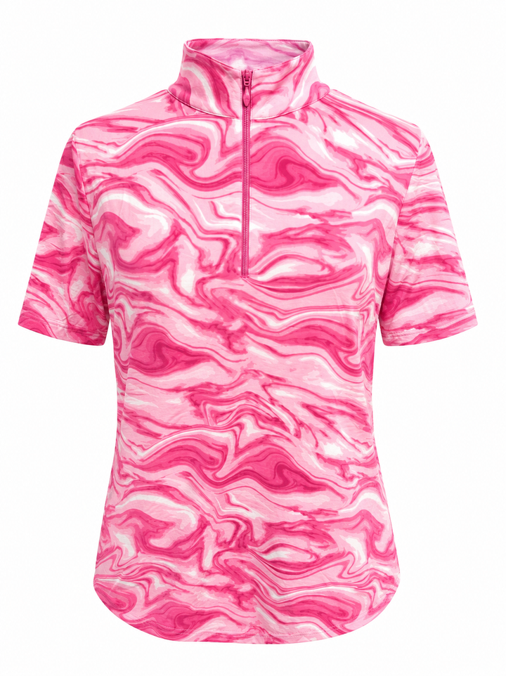 IBKUL Devin Short Sleeve Zip Mock - Pink Marble