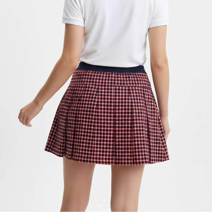 RLX Women's Golf Skort Back Pleated 17" Red/Navy Geo