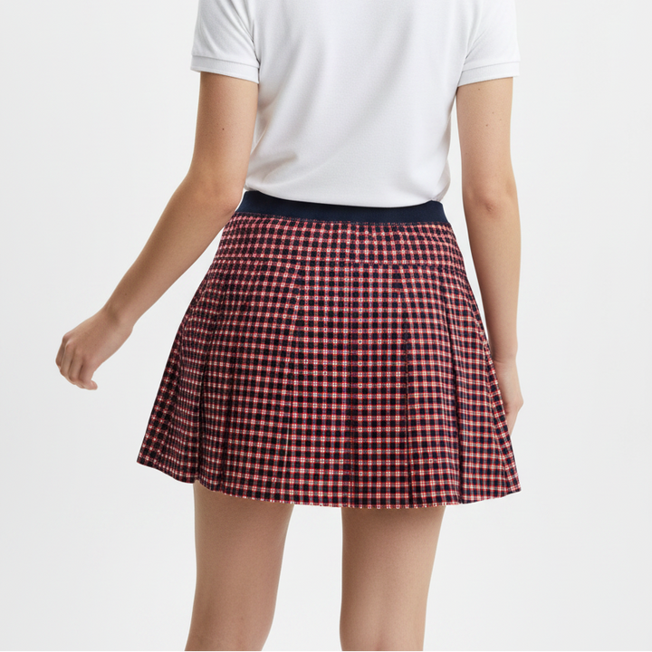 RLX Women's Golf Skort Back Pleated 17" Red/Navy Geo