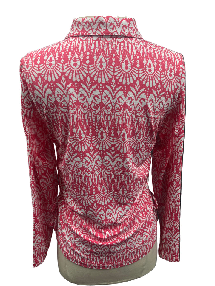 IBKUL Pink Print Long Sleeve Polo - Small - Skorzie